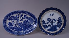1920's Japan "Blue Willow" Platter & Booth's Willow Plate
