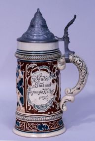 c1900 German Stoneware Lidded Stein