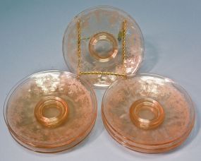Set of 10 Heisey Flamingo "Old Dominion" Saucers with "Empress Etch"