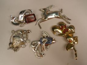 5 Large Sterling Art Deco Brooches: Jolle, Reja, Bond Boyd