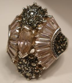 Art Deco Pink Zirconia and Marcasite Ring