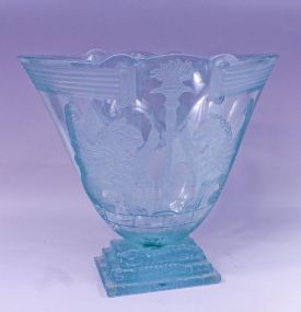 Monumental Jorge Luna "Vase Series" Carved Griffins Art Glass Sculpture