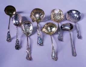 8 Fancy Victorian Sterling Spoons: Tea Infuser, Invalid Feeder, Sugar Sifters, etc
