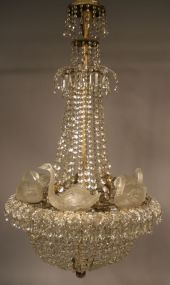 Rare Silver and Crystal German Chandelier with Swan Globes