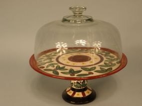 Hand Painted Porcelain Cake Stand with Dome, Artist Signed