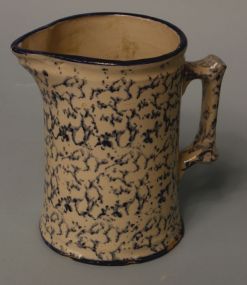 American Blue-Sponged White-Glazed Stoneware Pitcher