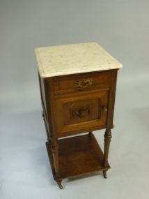 Oak and Marble Commode or Bedside table