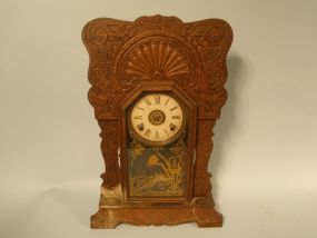 Oak Mantel Clock with Ornate Design