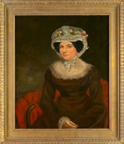 American School (19th Century) "Portrait of a Matron Wearing a Flowered Bonnet"