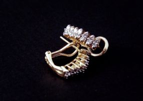 10K Diamond Earring, Pierce Clip With 14 Diamonds Each