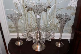 Large Early 1800s Glass Epergne and Matching Vases