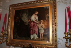 Painted of Lady with Child, Older Man Observing