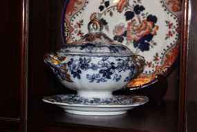Two Blue and White Porcelain Sauce Bowls with Under Plates