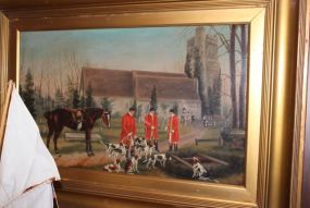 Hunting Scene Oil Painting of Three Men and Dogs