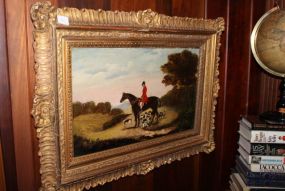 Early Painting of Man on Horse with Hunting Dogs