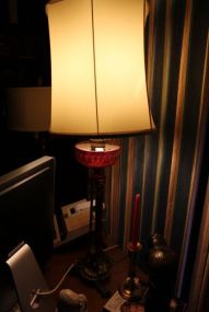 Kerosene Cranberry Font and Bronze Lamp