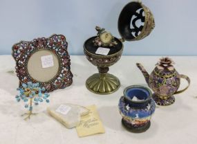 Enamel Hummingbird Egg Music Box, Small Teapot & Frame