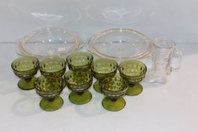 Two Pyrex Bowls with Lids Plus Set of Nine Glasses