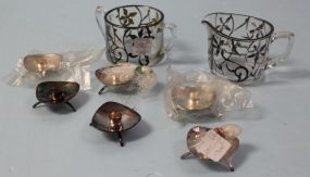Sterling Overlay Creamer and Sugar Bowl with Danish Candleholders