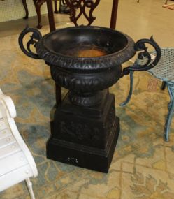 Black Wide Iron Urn on Pedestal