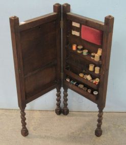 Oak Barley Twist Fold Up Sewing Cabinet