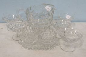 Fostoria American Pitcher, Five Parfaits and a Creamer and Sugar on Tray