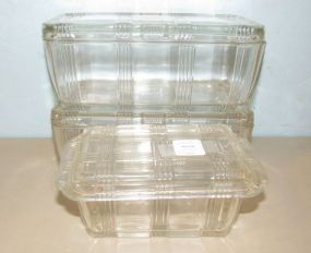 Three Hazel Atlas Crisscross Glass Refrigerator Boxes