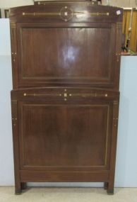 Deco Inlaid Mother of Pearl and Brass Twin Size Bed with Rails