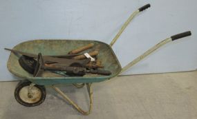 Wheelbarrow With Saw, Clippers, Hand Drill Press, Crowbar