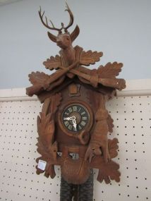 Black Forest Style "After the Hunt" Cuckoo Clock with Weights and Pendulum