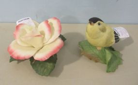 Boehm Goldfinch and a Double Delight Rose