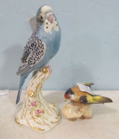 Royal Worcester "Budgerigar" or "Parroquet" Female and a Royal Worcester Goldfinch