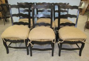 Six Cane Bottom Side Black Chairs
