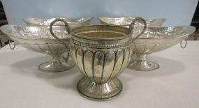 Five Metal Silvertone Compotes and Planter
