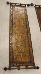 Painted Leather Wall Hanging with Rods and Finials