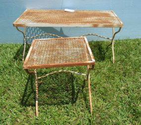 Two Wrought Iron Side Tabe and Coffee Table