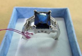 Large Square Shape Blue Stone Ring
