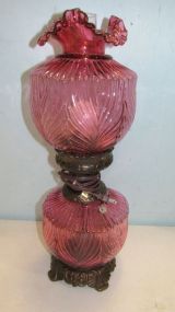 Signed Cranberry Fenton Glass Lamp