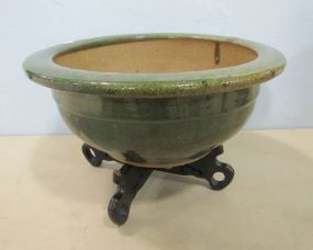 Large Glazed Pottery Planter on Stand