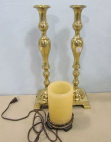 Pair of Brass Candle holders and Electric Candle