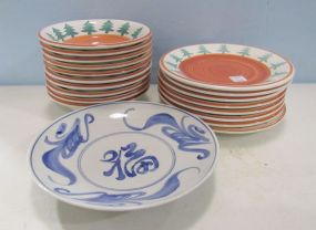 Hand Painted Pier 1 Christmas Plates and Blue and white Bowl