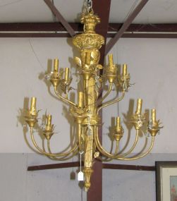Gold Painted Italian 12 Arm Metal Chandelier