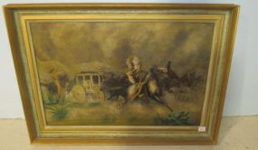 Antique Native American and Stagecoach Painting on Tin