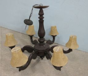 Antique Style Wood Six Arm Chandelier