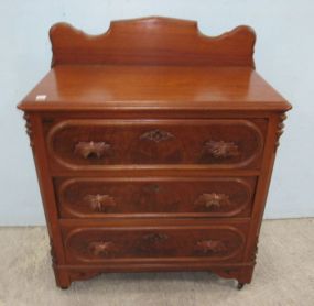 Walnut Victorian Style Three Drawer Chest