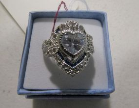 Large Clear Heart Center Stone Ring