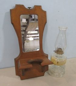 Glass Oil Lamp with Mirrored Wood Wall Mount
