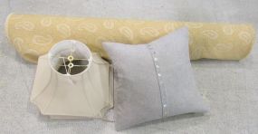 Roll of Fabric, Decor Pillow, and Two Lamp Shades