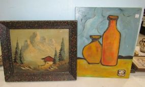Landscape Giclee Framed Print, Oil on Canvas Jars