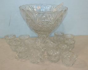 Pressed Glass Punch Bowl and Cups